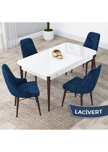 Concept Lia Serisi, 80 x 132 cm Açılabilir Mutfak Masa Takımı, Beyaz Masa Ceviz Ayak 4 Sandalye