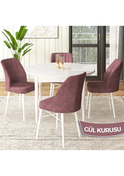 Concept Rox Serisi, Yuvarlak Mutfak Masa Takımı, Beyaz Masa ve 4 Sandalye
