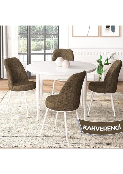 Concept Tor Serisi, Yuvarlak Mutfak Masa Takımı, Beyaz Masa ve 4 Sandalye