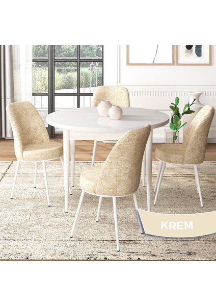 Concept Tor Serisi, Yuvarlak Mutfak Masa Takımı, Beyaz Masa ve 4 Sandalye