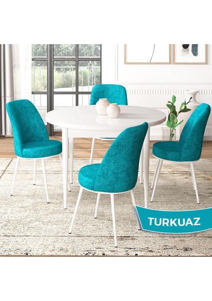 Concept Tor Serisi, Yuvarlak Mutfak Masa Takımı, Beyaz Masa ve 4 Sandalye