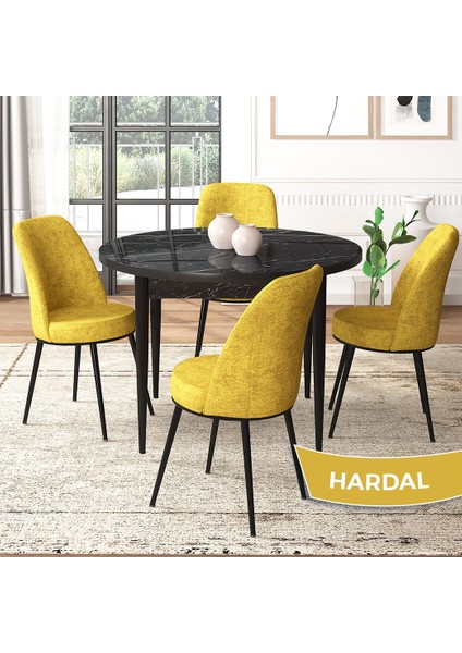 Concept Tor Serisi, Yuvarlak Mutfak Masa Takımı, Siyah Mermer Desen Masa ve 4 Sandalye