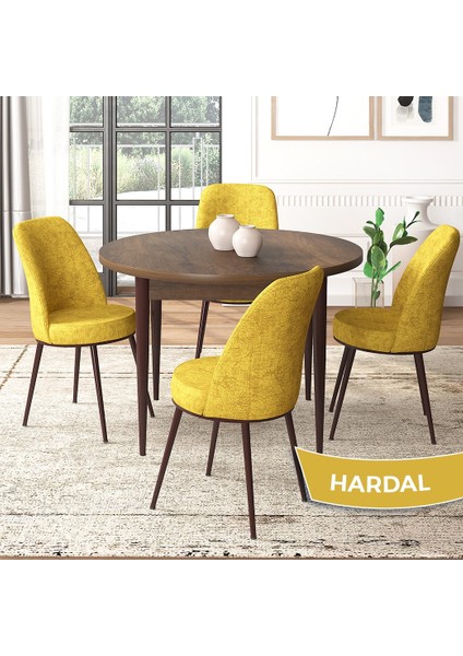 Concept Tor Serisi, Yuvarlak Mutfak Masa Takımı, Barok Ahşap Desen Masa ve 4 Sandalye