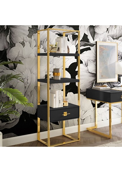 Rihanna Gold Metal Siyah Çalışma Masası ve 2 Adet Kitaplık modelleri