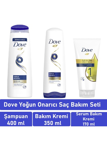 Yoğun Onarıcı Saç Bakım Seti (Şampuan 400 Ml+Saç Bakım Kremi 350 Ml + 1 Minute Serum Bakım Kremi 170 Ml)