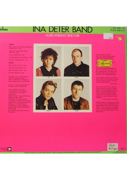 More Images Ina Deter Band Aller Anfang Sind Wir 1983 Lp fiyatları