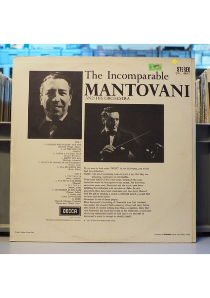 Mantovani And His Orchestra - The Incomparable Mantovani Lp fiyatları