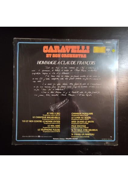 Caravelli Et Son Orchestre* Hommage À Claude François *,fransa Baskı 1978 Lp