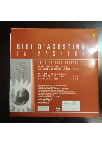 Gigi D'agostino * La Passion ,almanya Baskı 2000 Lp fiyatları