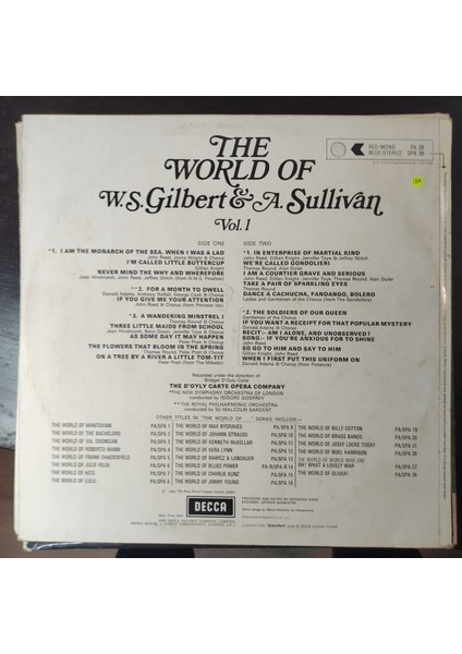 W. S. Gilbert & A. Sullivan* The World Of W. S. Gilbert & A.sullivan Vol.1,ingiliz Baskı 1968 Lp fiyatları