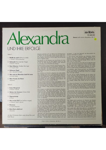 Alexandra*und Ihre Erfolge, Isviçre 1969 Lp fiyatları
