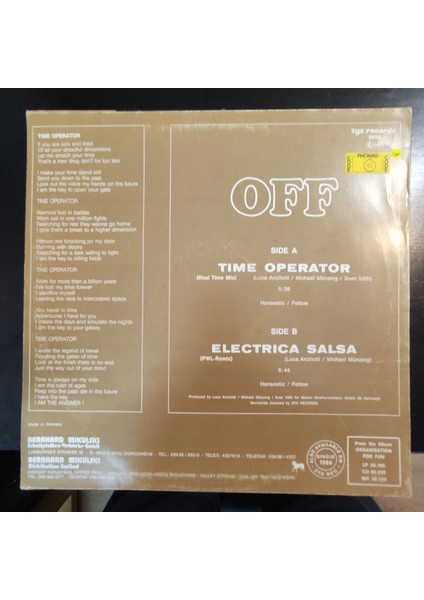 Off * Time Operator* Amerikan Baskı 1988 Lp