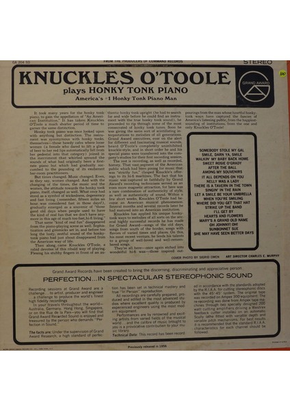Knuckles O'toole Plays Honky Tonk 1966 Lp fiyatları