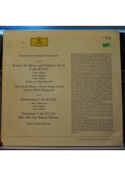 Wolfgang Amadeus Mozar - Konzert Für Klavier Und Orchester C-Dur Kv 415 Lp fiyatları