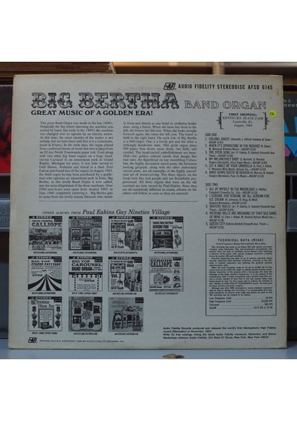 Paul Eakins * Big Bertha Band Organ ,amerikan Baskı 1966 Lp fiyatları