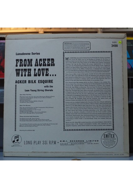 Acker Bilk * From Acker With Love,ingiliz Baskı 1963 Lp