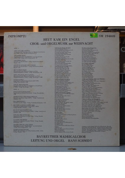 Heut Kam Ein Engel (Chor, Und Orgelmusik Zur Weihnacht) ,almanya Baskı 1975 Lp