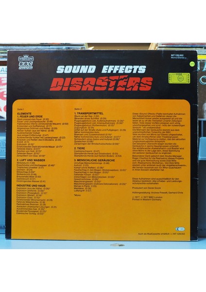 No Artist * Sound Effects: Disasters ,almanya Baskı 1977 Lp