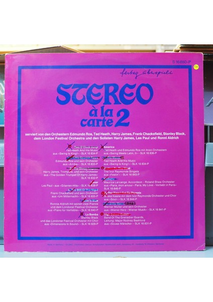 Stereo À La Carte 2 ,almanya Baskı 1969 Lp