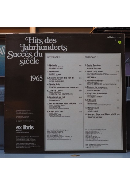 Hits Des Jahrhunderts 1965 Zorba's Dance ,isviçre Baskı 1980LP