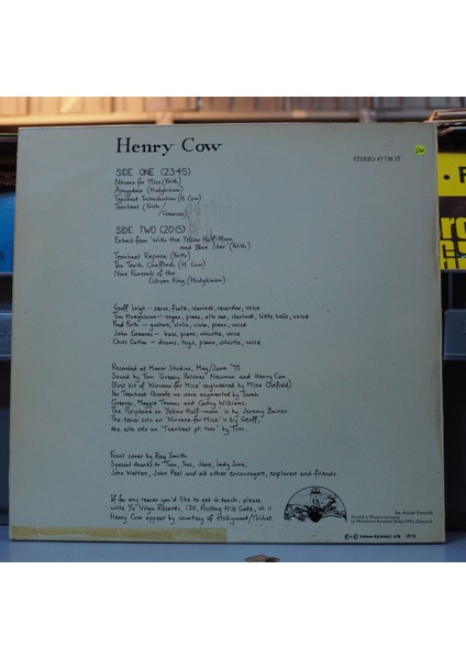 Henry Cow,almanya Baskı 1973 Lp fiyatları