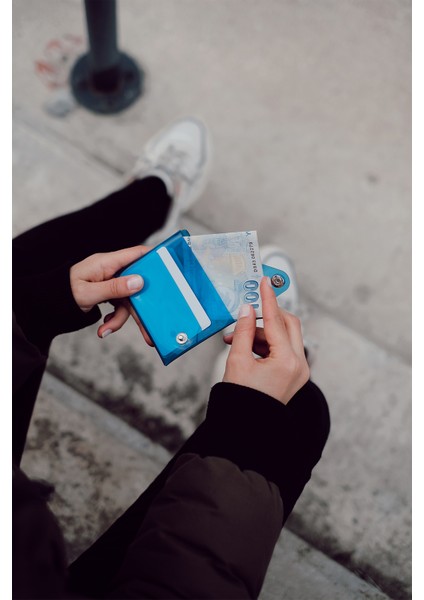 Katlanır Cüzdan Mavi Kartlanır Kartlık Erkek Kadın Unisex Minimal Hediye Tasarım Şeffaf Renkli