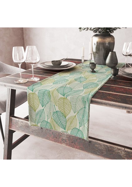 Geometrik Yaprak Desenli 50X140 cm Runner