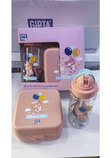 Blue-Me Tritan Pipetli Matara + Desenli Beslenme Kabı Seti-