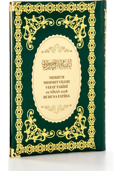 10 Adet Ciltli Yasin Kitabı - Isme Özel Plakalı - Orta Boy - 176 Sayfa - Yeşil Renk - (Ciltli)