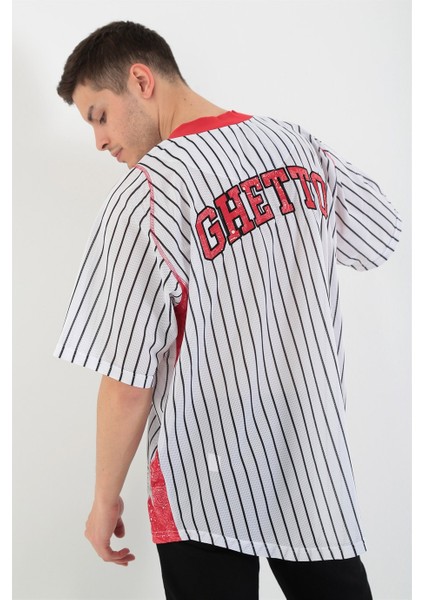 - Ghetto Striped Beyaz Beyzbol Forması