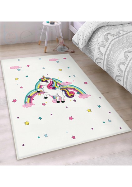 Gökkuşağı Unicorn Yıldız ve Bulutlu Çocuk Odası Halısı fiyatları