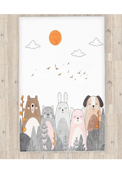 Iskandinav Sevimli Hayvanlar Çocuk Odası Halısı