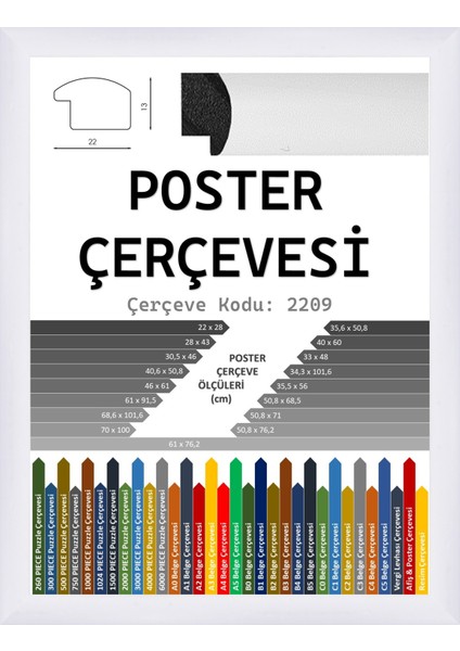 Poster Çerçevesi | 22 mm - Beyaz - Camsız Çerçeve | Ölçü Seçenekli