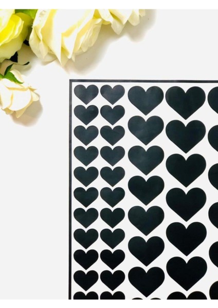 Kalp Etiket Dekoratif Sticker Yapışkanlı Folyo - Siyah