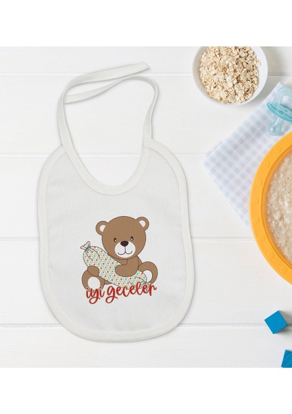 Kids Sevimli Ayı Tasarımlı Bebek Mama Önlüğü - Model 1