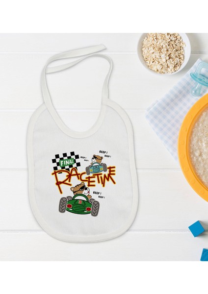 Kids Race Time Tasarımlı Bebek Mama Önlüğü - Model 1