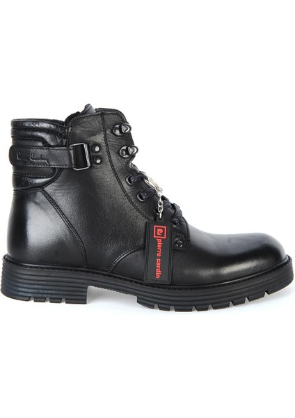 77648 Siyah Kışlık Bağcıklı Fermuarlı Deri Erkek Bot