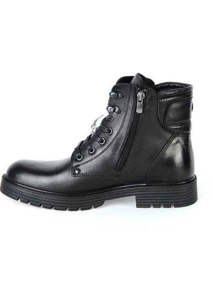 77648 Siyah Kışlık Bağcıklı Fermuarlı Deri Erkek Bot modelleri
