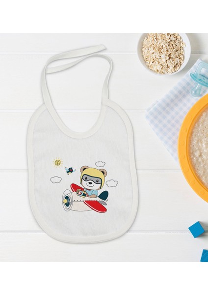 Kids Sevimli Pilot Tasarımlı Bebek Mama Önlüğü - Model 1