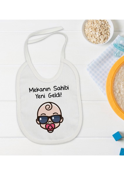 Kids Mekanın Sahibi Yeni Geldi Tasarımlı Bebek Mama Önlüğü - Model 1