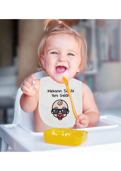 Kids Mekanın Sahibi Yeni Geldi Tasarımlı Bebek Mama Önlüğü - Model 1