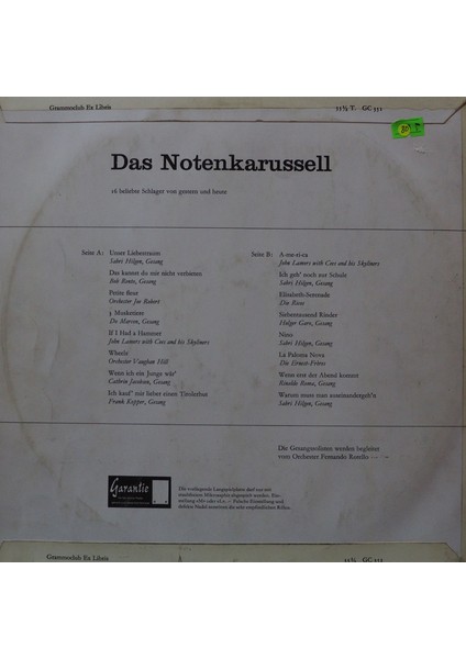 Das Notenkarussell,switzerland Baskı 1975 Lp