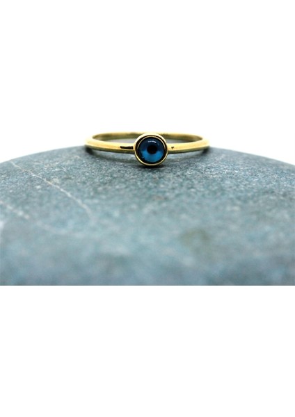 Göz Altın Yüzük - 14 Ayar Altın Mavi Göz Nazar Boncuklu Minimal Tektaş Kadın Yüzük - Eşe, Sevgiliye fiyatları