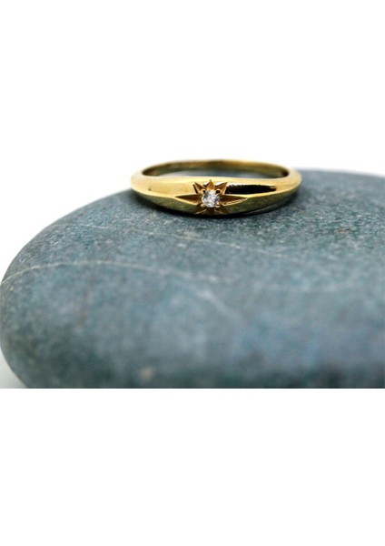 Altın Yüzük - Signity Taşlı Kuzey Yıldızı Minimal 14 Ayar Altın Yüzük-Hediye Altın Yüzük modelleri