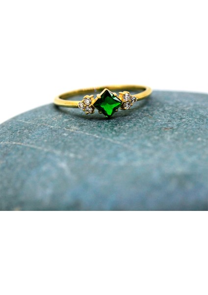 Zümrüt(Yeşim Taşı) Carolin Alyans YÜZÜK-0.40CT Nano Safir Evlilik Teklifi 14 Ayar Hediye Altın Yüzk