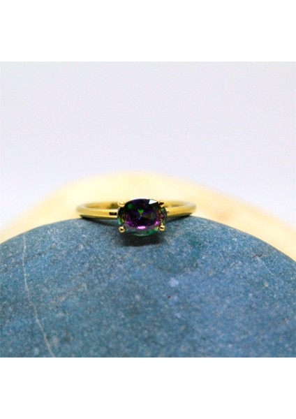 Tektaş Altın Yüzük - 14 Ayar Altın 2.60 Karat Mistik Topaz Taşlı Tek Taş Evlilik Teklifi Yüzüğü fiyatları