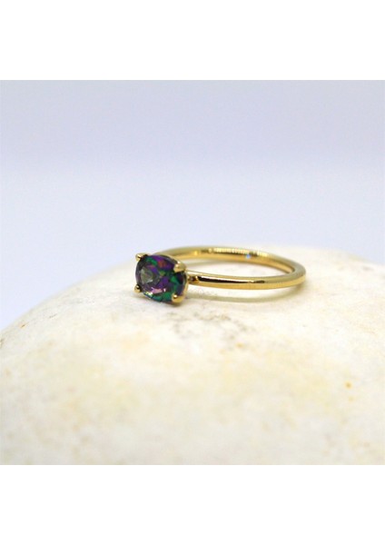 Tektaş Altın Yüzük - 14 Ayar Altın 2.60 Karat Mistik Topaz Taşlı Tek Taş Evlilik Teklifi Yüzüğü fırsatları