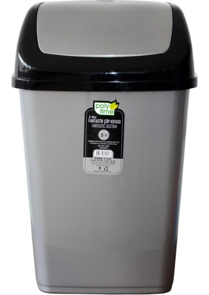 Poly Time Polytime Sallanır Kapak Ofis Banyo Mutfak Bahçe Çöp Kutusu Kovası / 5 Litre / Gri / 29X14X17 Cm.