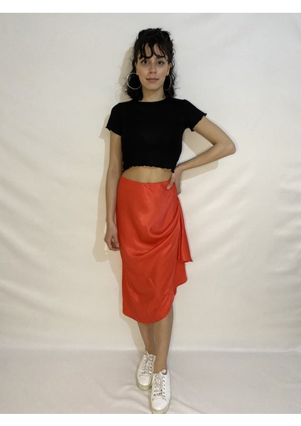 Kadın Siyah Bisiklet Yaka Crop