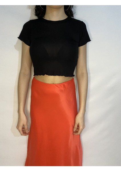 Kadın Siyah Bisiklet Yaka Crop fiyatları